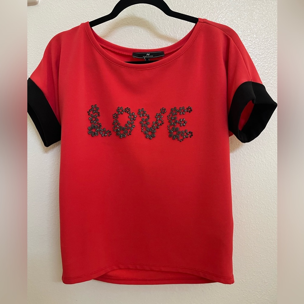 Red top with LOVE accent